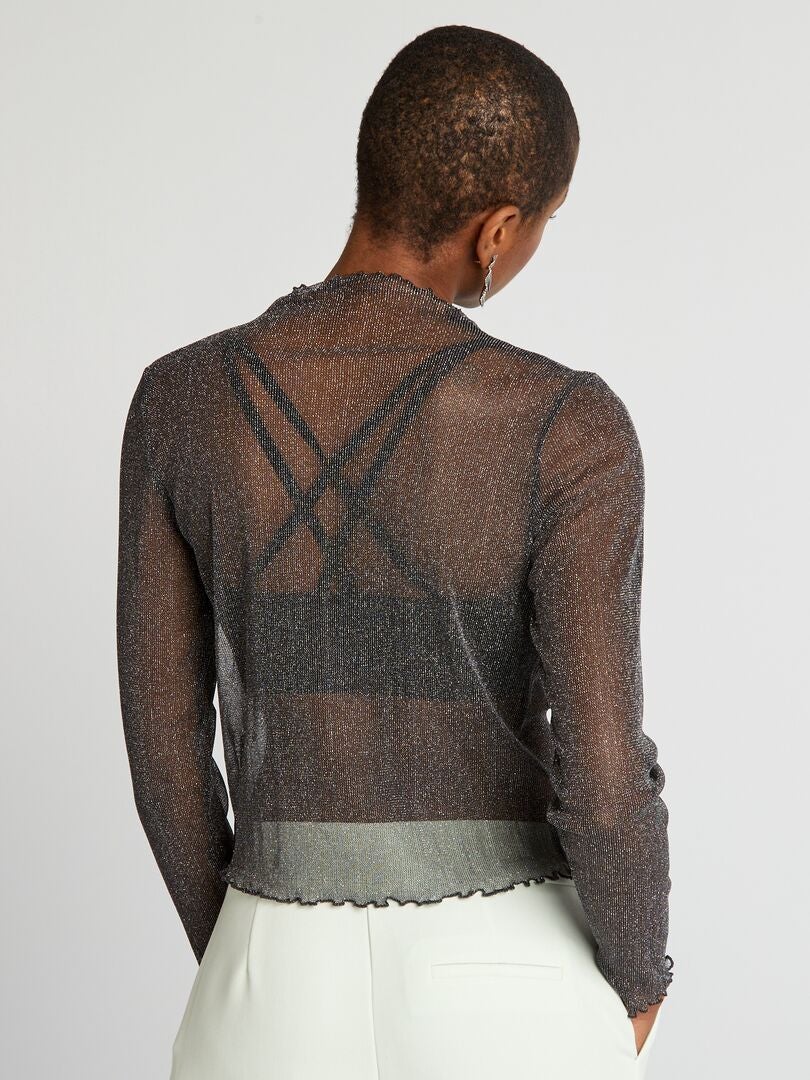 Camiseta metálica transparente con volantes - NEGRA