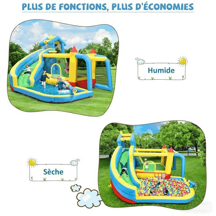 Castillo hinchable 5 en 1 para niños de 3 a 10 años, castillo hinchable exterior con tobogán, piscina y portería de fútbol, tamaño 364 × 315 × 239 cm.