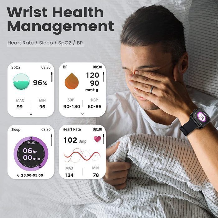 Smartwatch for Men and Women, IP68 Waterproof Sports Smartwatch with Heart Rate Monitor for iOS and Android Phones, Black