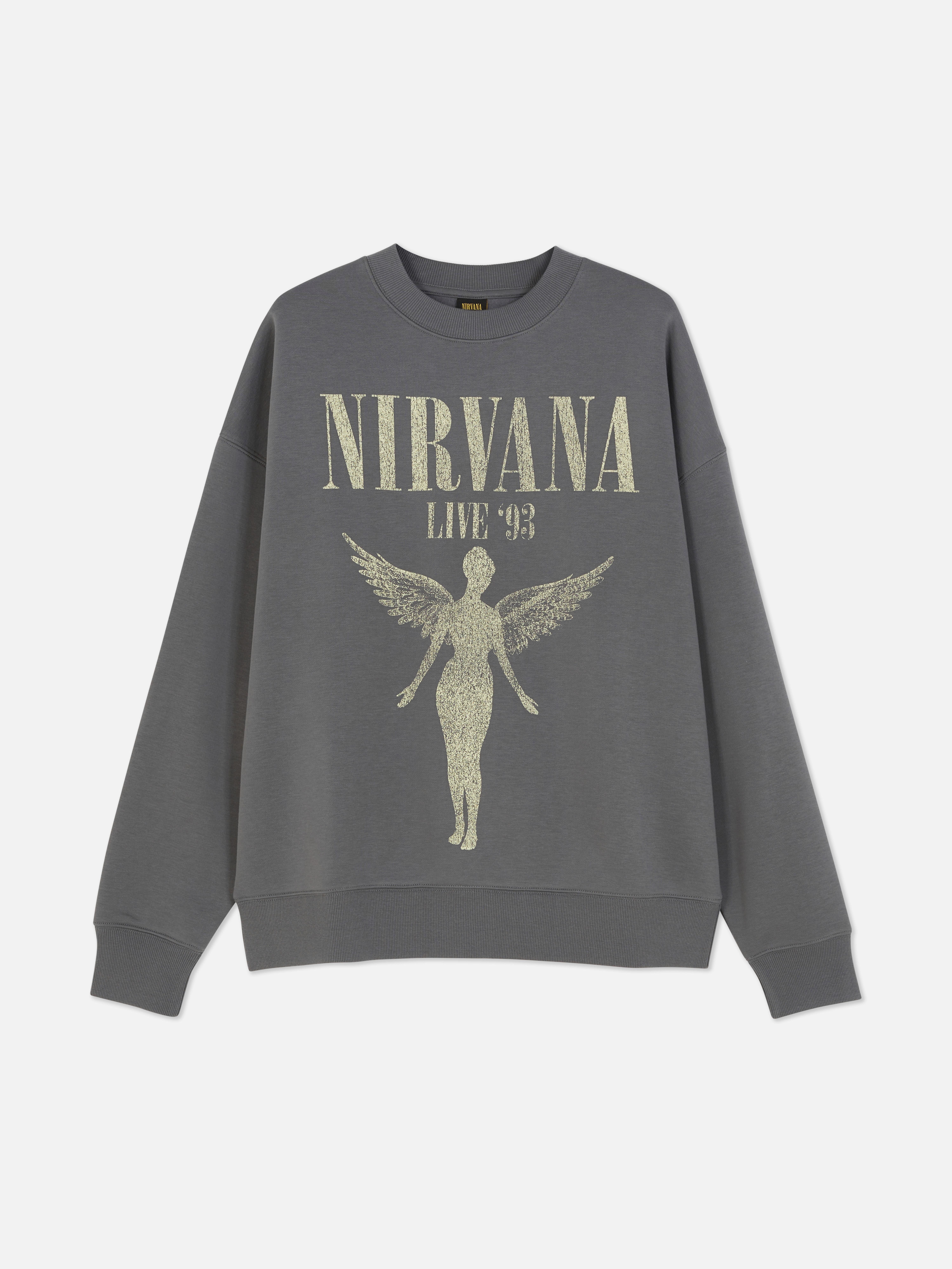Hanorac Nirvana supradimensionat Un hanorac clasic cu guler rotund și imprimeu Nirvana pe față