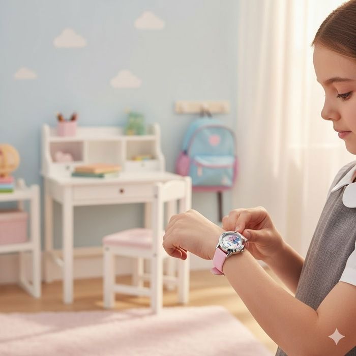 Reloj infantil Stitch & Angel – Reloj de cuarzo rosa para niñas | Correa de piel vegana | Diseño oficial de Disney