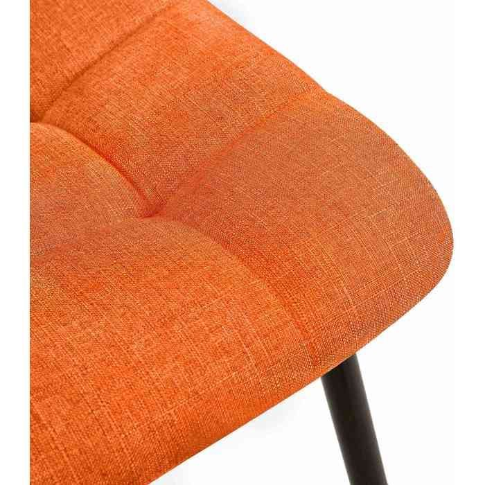 Cadeira de jantar x1 com costura quadrada decorativa em tecido laranja e metal preto 10_0002143