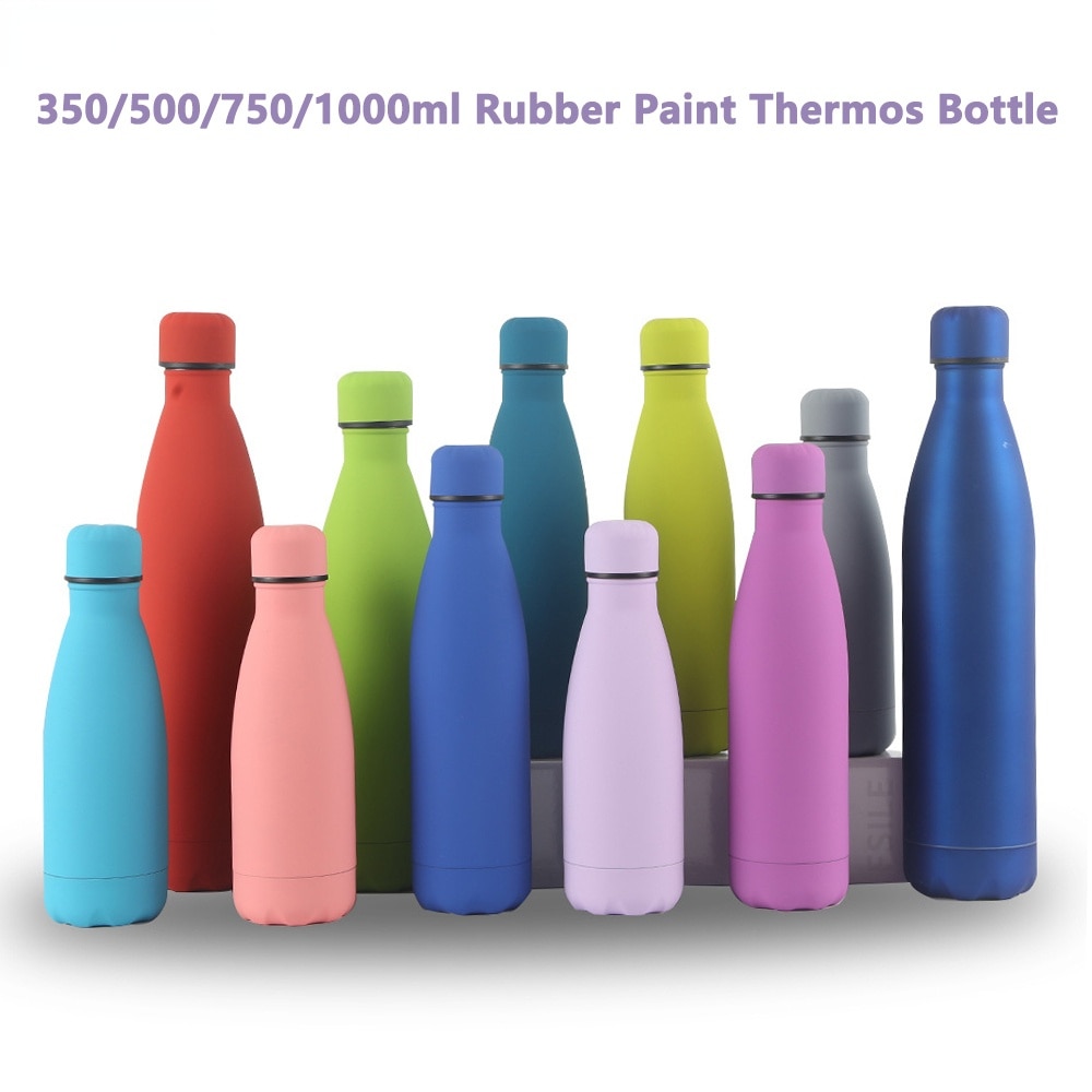 Bouteille isotherme en acier inoxydable de 350/500/750/1000 ml avec revêtement en caoutchouc, idéale pour le café ou comme thermos.