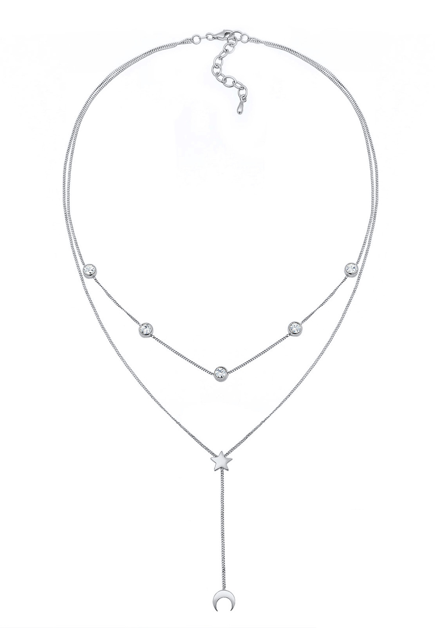 Elli Femme Démi-Lune Étoile et Cristal en Argent Sterling (925/1000)