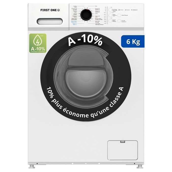 FIRST ONE FLL61000WH Front-Loading Washing Machine - 6 kg - 1000 rpm - 16 Programs - Eco - Intensive - Quick - Very Low Consumption
