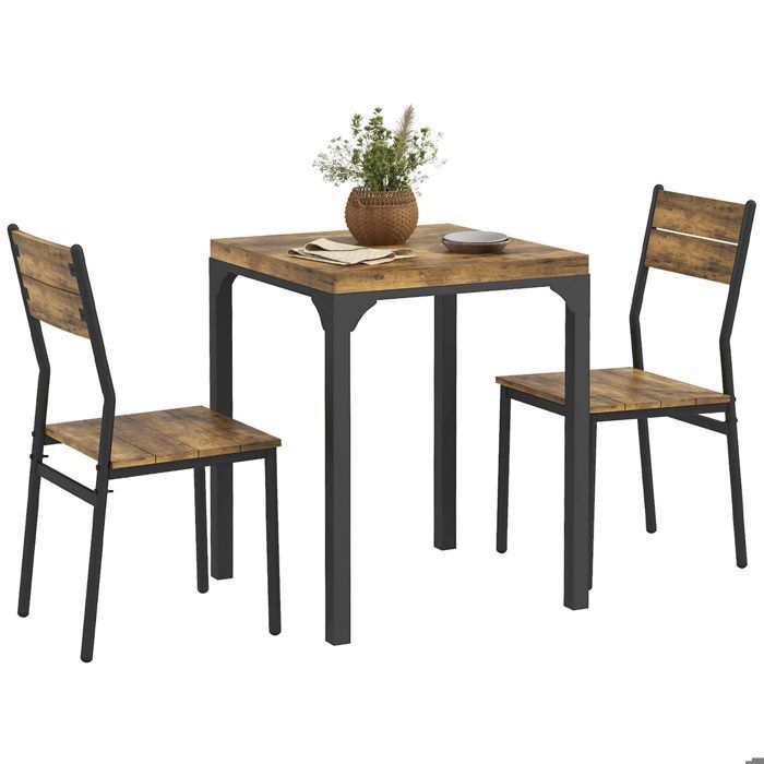 Ensemble table à manger avec 2 chaises encastrables - HOMCOM - pour cuisine salon maison - rustique
