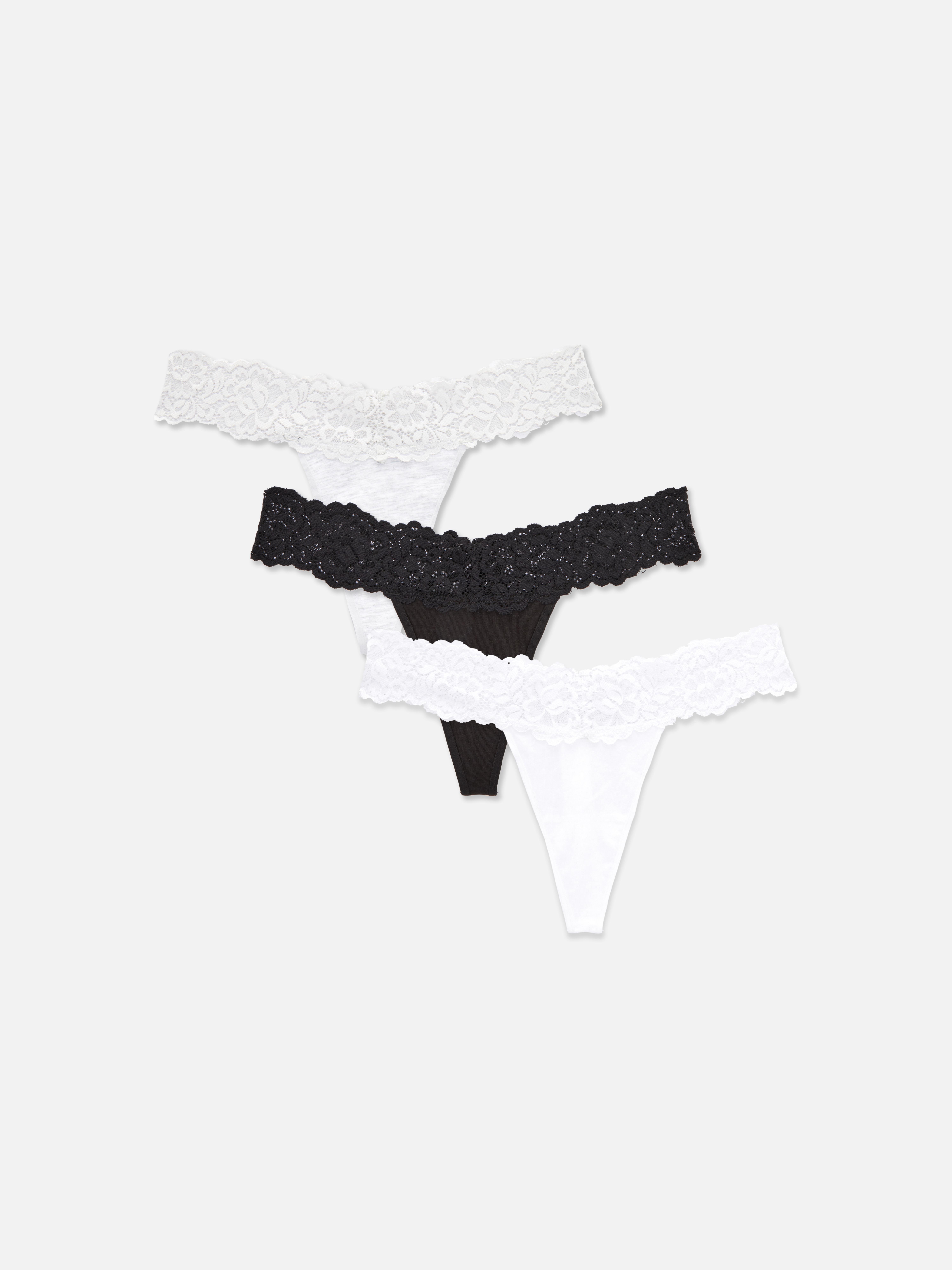 Bandeau-stringit pitsivyötäröllä, 3 kpl. Kolmen bandeau-stringin setti kukkakuvioisella pitsillä