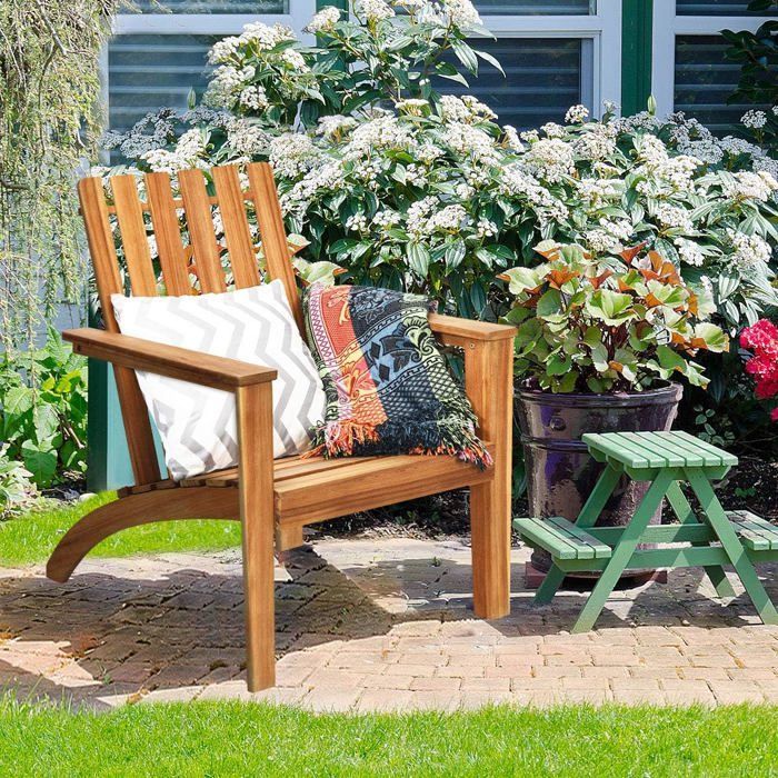 Sedia da giardino COSTWAY in legno di acacia, design Adirondack, resistente alle intemperie, portata massima 160 kg, per patio, balcone, colore naturale.