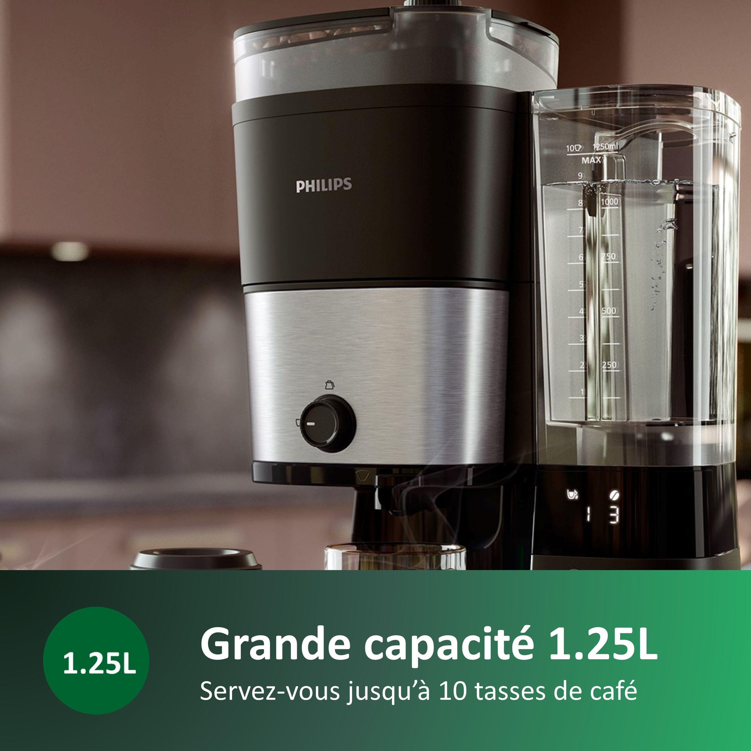 Filter coffee maker - PHILIPS - HD7888/01 - Grind & Brew with grinder - 1.25L - Metal