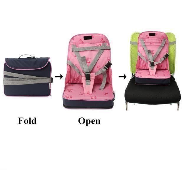 Seggiolino rialzato pieghevole portatile per neonati e bambini + cintura di sicurezza a 5 punti, sedia da viaggio ROSA PC535 QUC2544
