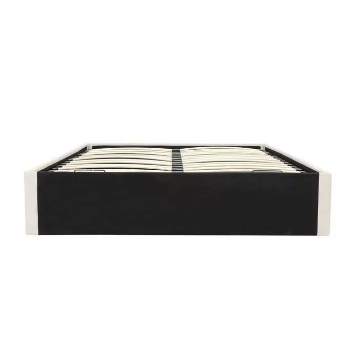 ECLIPSE Lit adulte 160x200 cm + Coffre de rangement - Tissu Beige