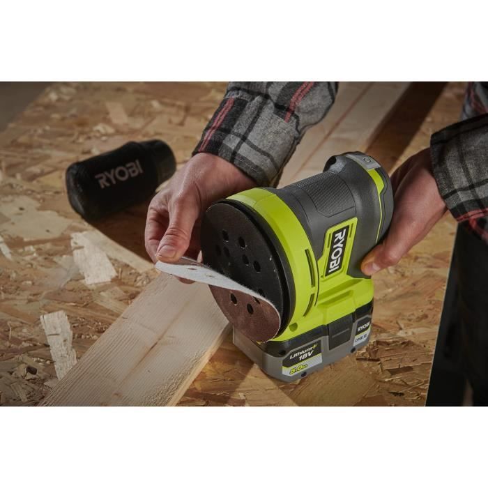 RYOBI - Ponceuse excentrique 18V ONE+ - oscillation 2,4 mm - patin diam. 125 mm - 22 000 osc/min - Livrée avec 3 abrasifs - RROS18-0