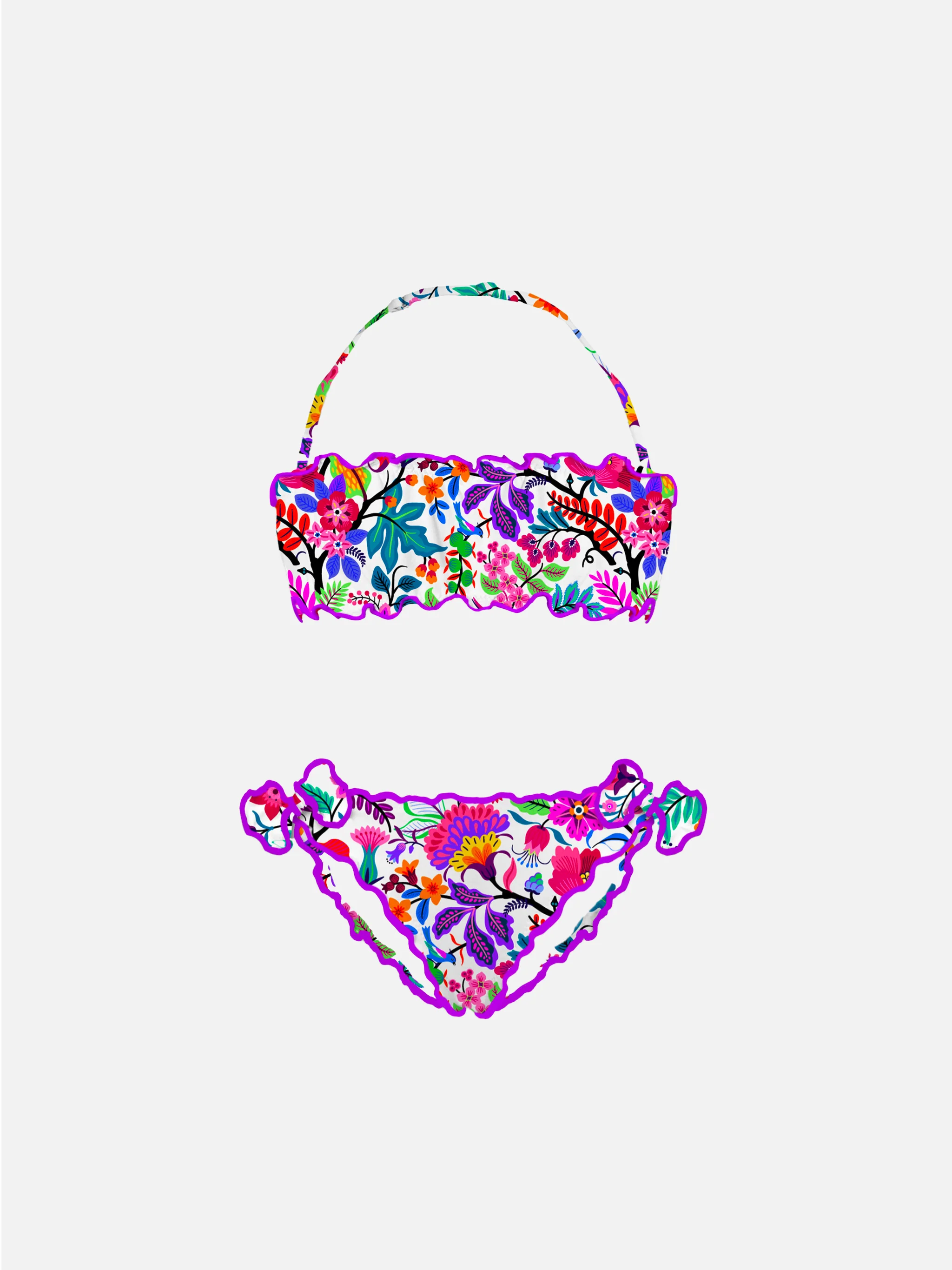 Bandeaubikini voor meisjes met veelkleurige bloemen