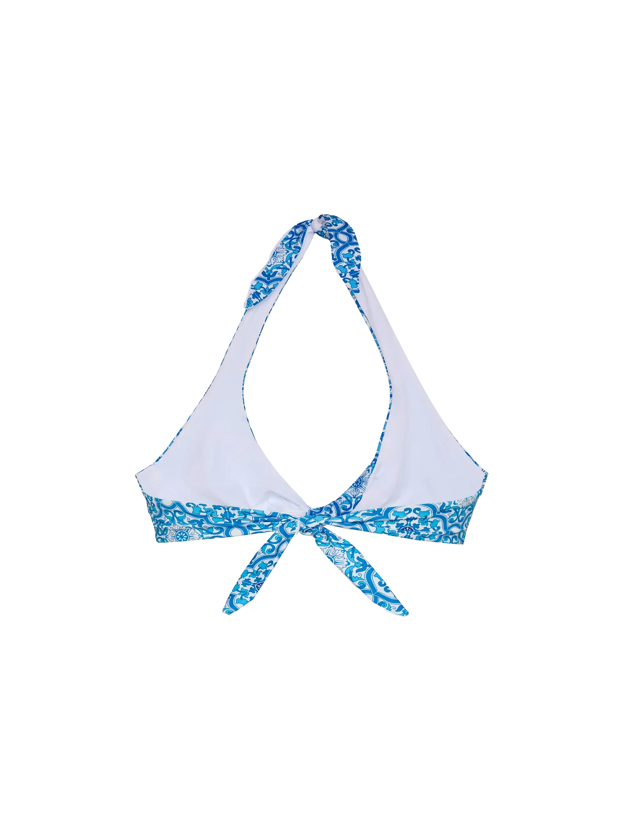 Top tipo bralette de triángulo con estampado de mayólica de Leda