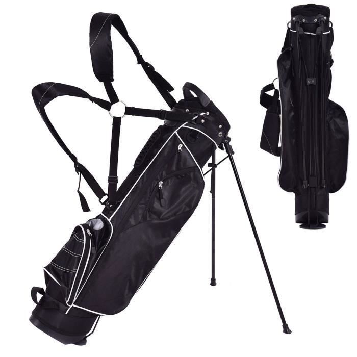Bolsa de golf portátil con trípode COSTWAY - Sistema de 4 compartimentos - 4 bolsillos con cremallera - Bolsa isotérmica - Correa doble para el hombro - Funda impermeable - Negra