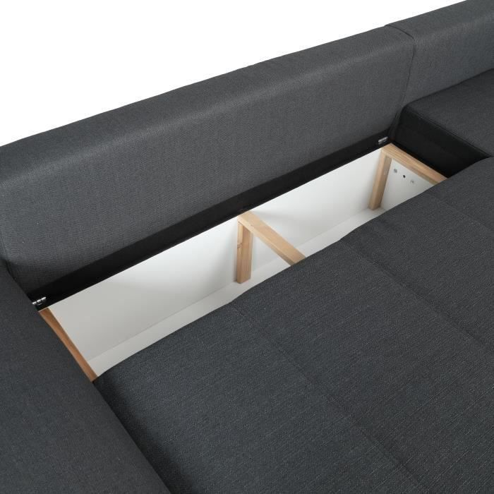 Sofá cama esquinero reversible CELINA, 3 plazas + cajonera con almacenamiento - Tela gris - 274 x 184 cm (ancho x profundidad)