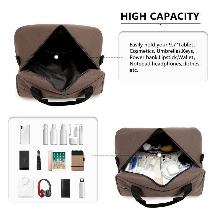 Travel Bag 35x20x20CM 14L Cabin Luggage Large Capacity Travel Suitcase Weekend Bag for Sports Gym Multifunctional - Brown