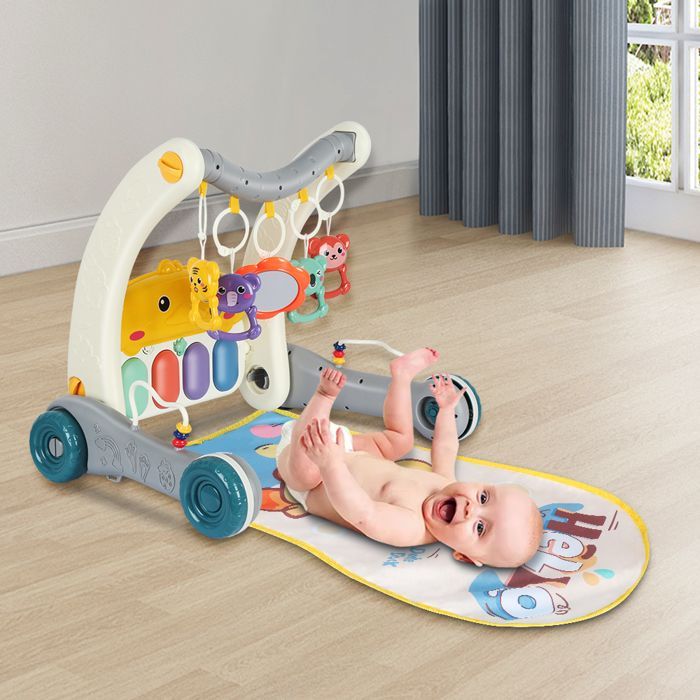 YIPEEMA. Alfombra de juegos y andador 2 en 1 para bebés, alfombra de juegos - área de actividades, con cuatro ruedas, gris, 41*69*45 cm.