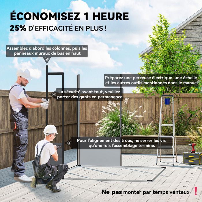 Abri de jardin - Outsunny - avec fenêtres, 2 évents et double porte verrouillable - polypropylène - 190 x 191 x 215 cm - gris