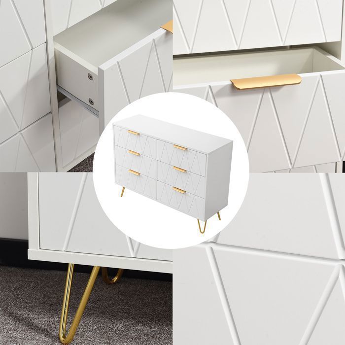 Commode - SOMUBI - Modèle losange - 6 tiroirs - Design élégant - Blanc
