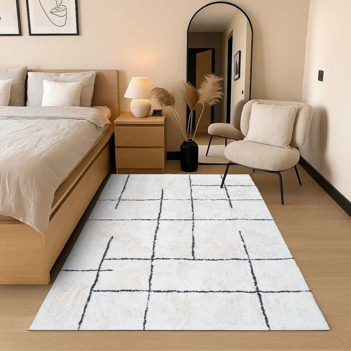 Tapis lavable berbère en coton écru 60x90