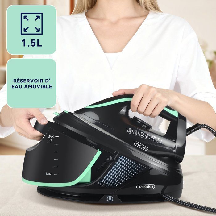 Ferro da stiro con generatore di vapore - KOTICIDSIN - Modello nero - Serbatoio da 1,5 litri - Potenza 3100 W - Emissione di vapore 120 g/min