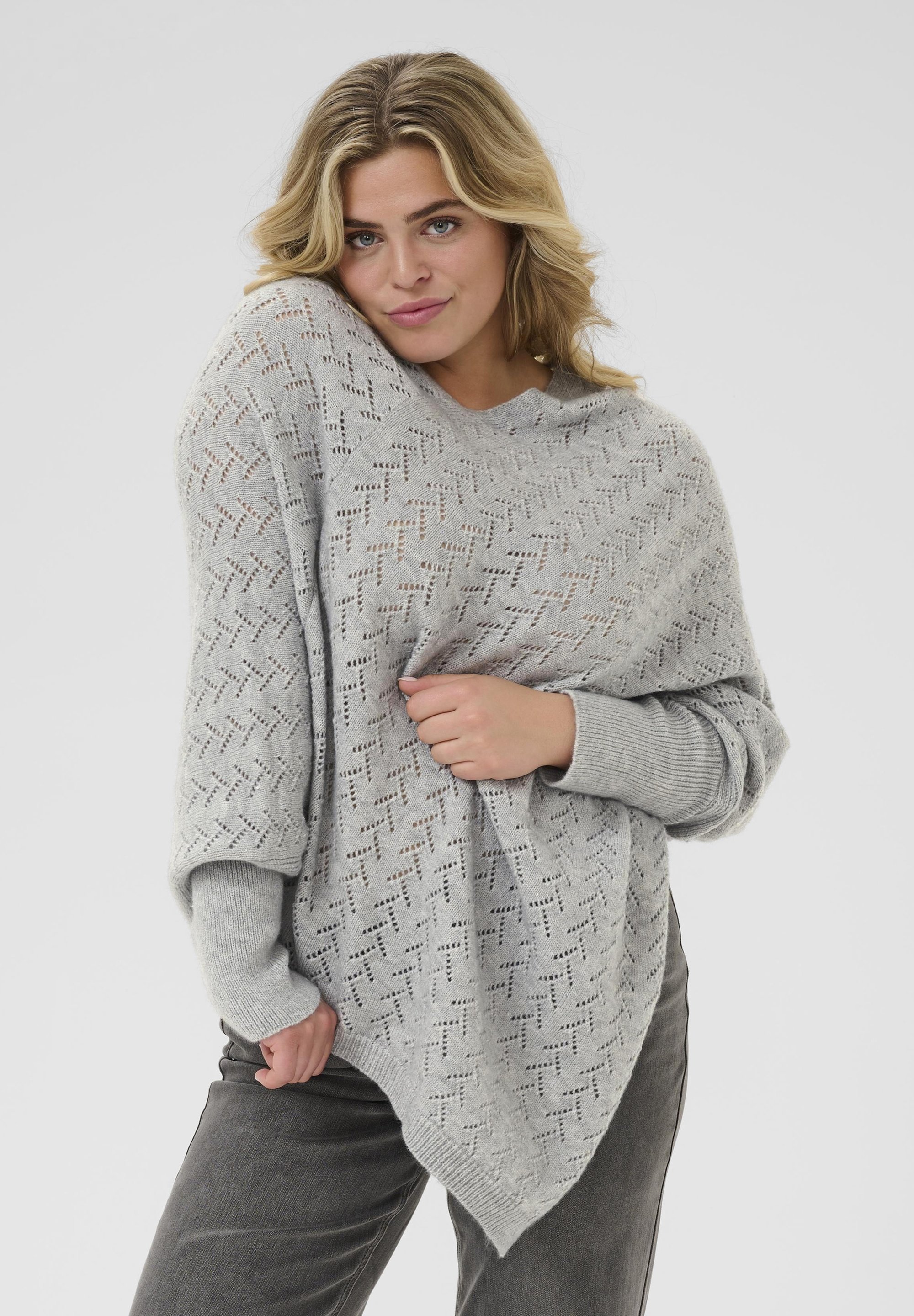 Kaffe Curve Cape - grijs gemêleerd
