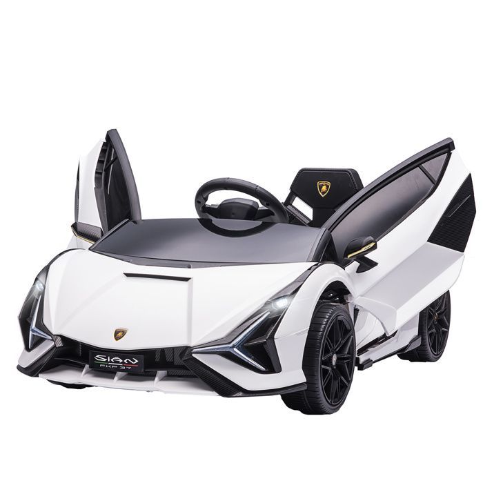 Auto elettrica per bambini - HOMCOM - Lamborghini Sian 12V con telecomando 2.4G, effetti sonori e LED - ABS - Bianca