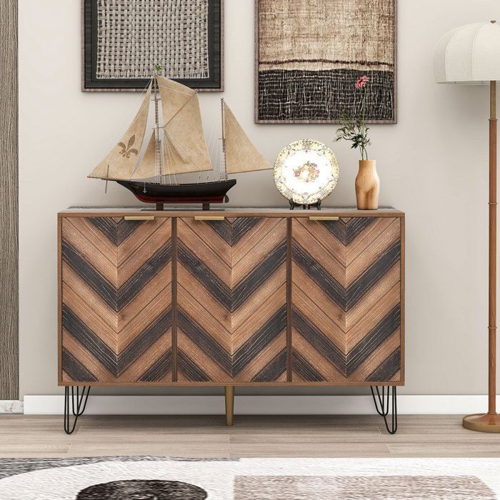 Aparador de 3 portas - Armário de armazenamento em madeira maciça - Cômoda moderna/Móvel para hall de entrada/Estante - 120x76,5x38cm - Madeira + Preto