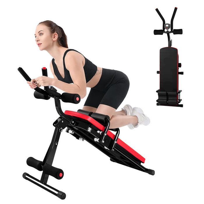 Entrenador abdominal plegable - Banco abdominal ajustable - 3 posiciones de inclinación - Pantalla LCD - Soporta hasta 150 kg - Equipo de fitness familiar