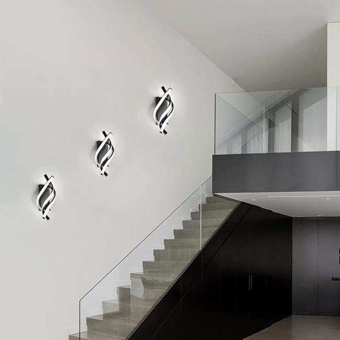 DELIPOP Applique Murale LED 19W 2500lm 6500K Lampe Murale Intérieur Moderne Noir Aluminium Pour Couloir Chambre Escalier