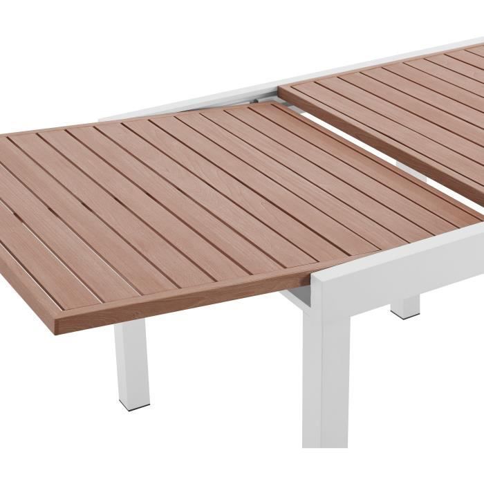 Mesa de jardín extensible CALVI - Rectangular - Tablero de aluminio con efecto madera - Capacidad para 6 personas
