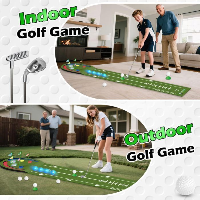 Jeu de Golf VATOS pour Enfants 6-14 ans – Tapis de Putting avec Balles LED et Clubs, Green Portable pour Fête, Maison et Jardin