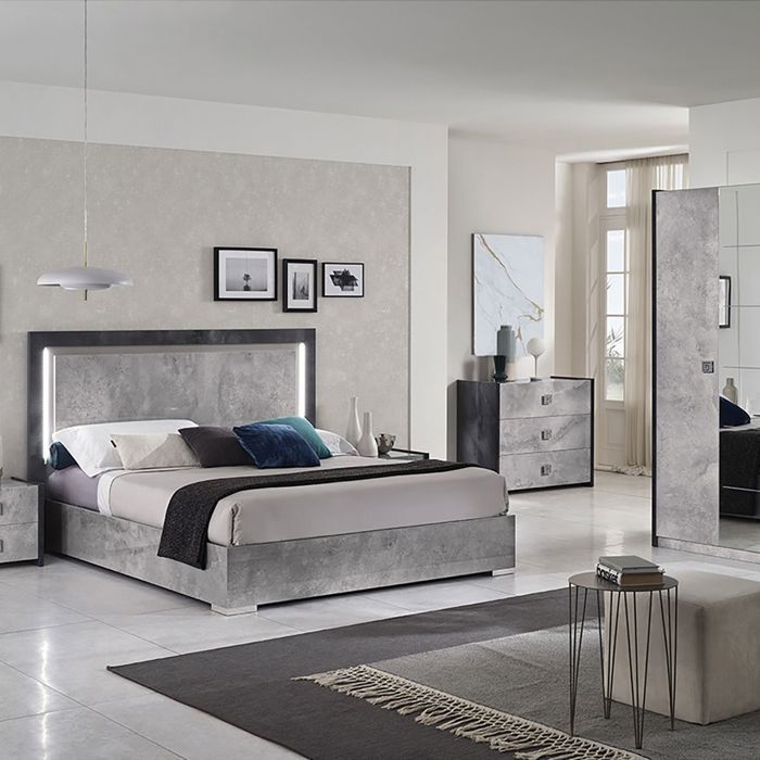 HYDE - Juego completo de dormitorio de 160x200cm con efecto piedra gris e iluminación LED