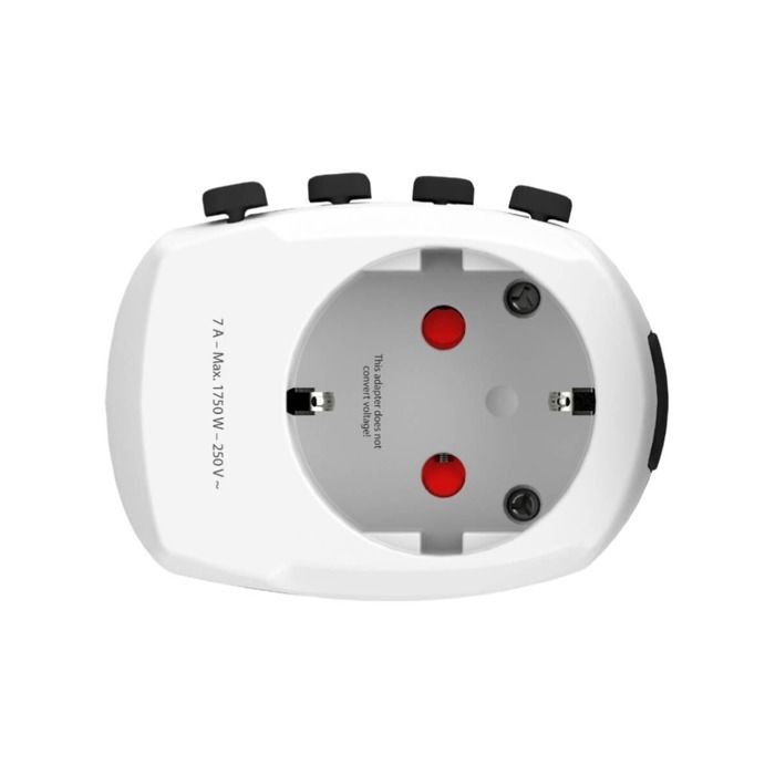 Adaptador y convertidor - SKROSS - 3 polos, 150 países - Universal - Blanco - 1750W