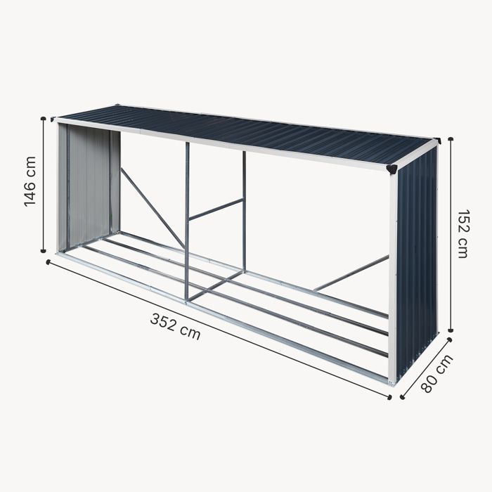 Kalmar überdachter Holzschuppen 352 x 80 x 152 cm anthrazit
