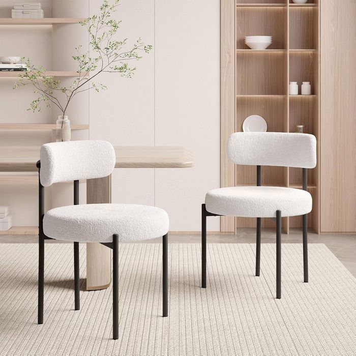 BatonY Lot de 2 Chaises de Salle à Manger,Chaises de Cuisine en Tissu Teddy,Chaise Rembourrées pour Salle à Manger, Salon,Blanc