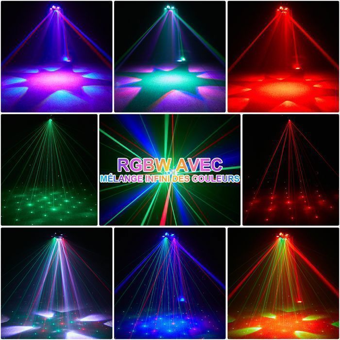 JAJALUYA 200W Jeux de lumiere - DJ Lyre LED Lumière de Scène 10 RGBW LED + Laser LED Gypsophile Rouge et Vert pour DJ Disco Bar