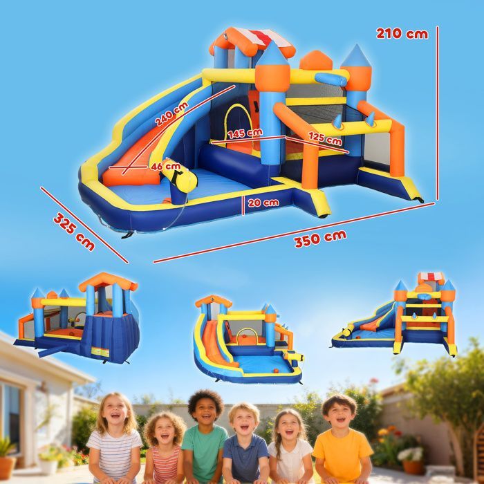 AIYAPLAY Inflatable Castle - 8 in 1 - slide, trampoline, pool and blower - Oxford fabric - 350 x 325 x 210 cm - multicoloured