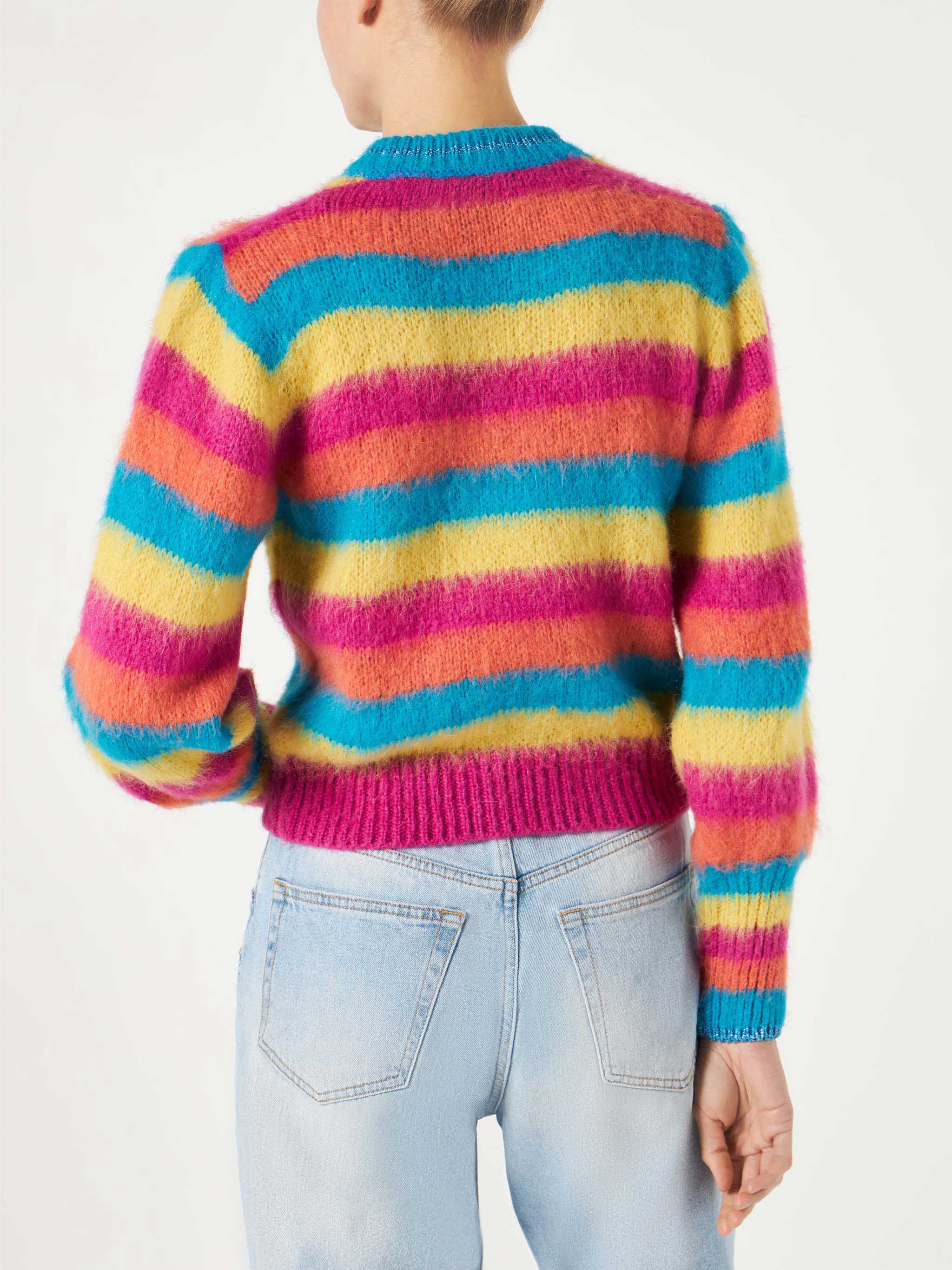 Maglione a righe in maglia garzata con maniche a sbuffo