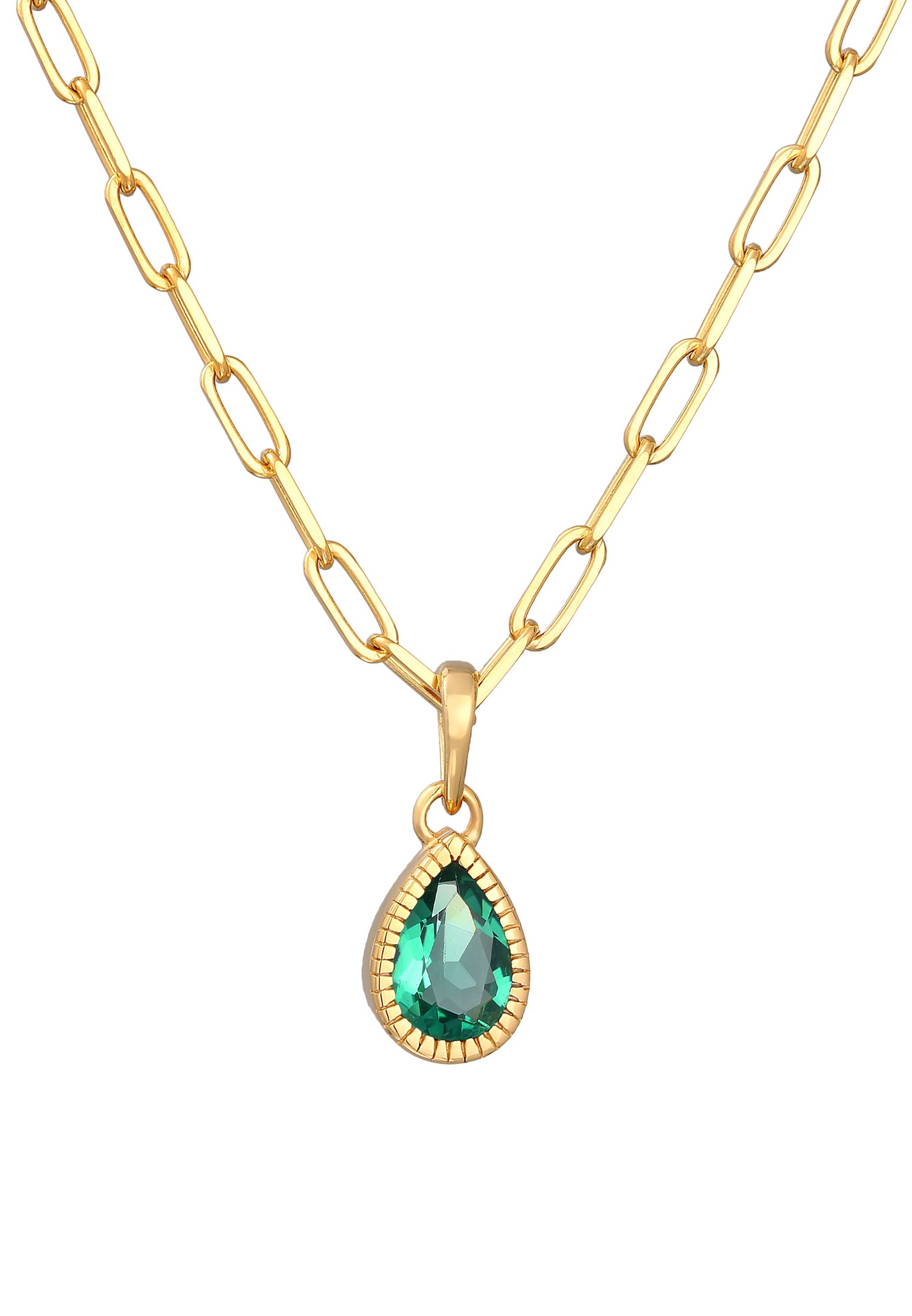 Elli PREMIUM Femmes Pendentif Goutte Maillons Aspect de chaine avec quartz en argent 925 plaqué or