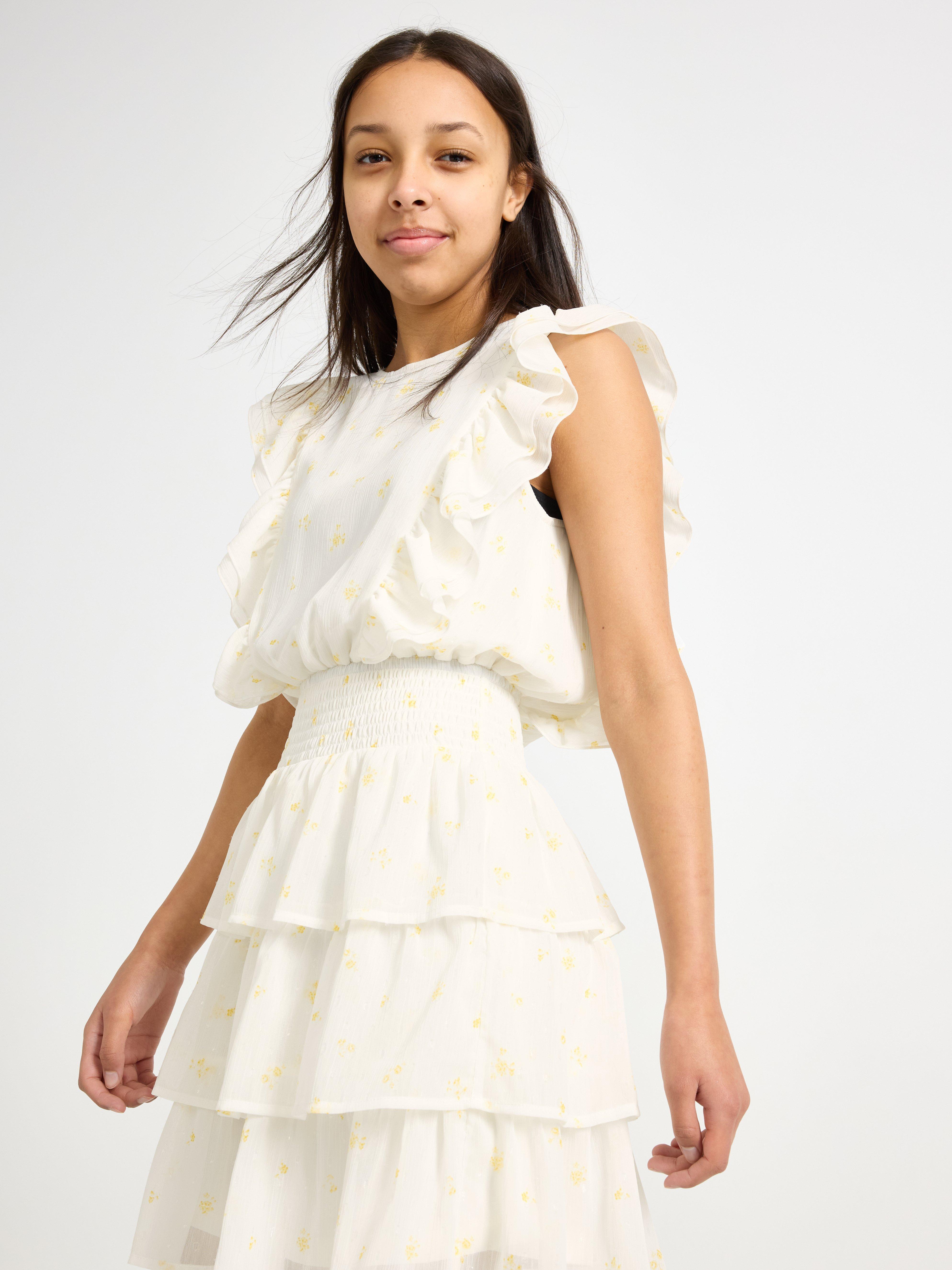 Kjole med rysjer Off White