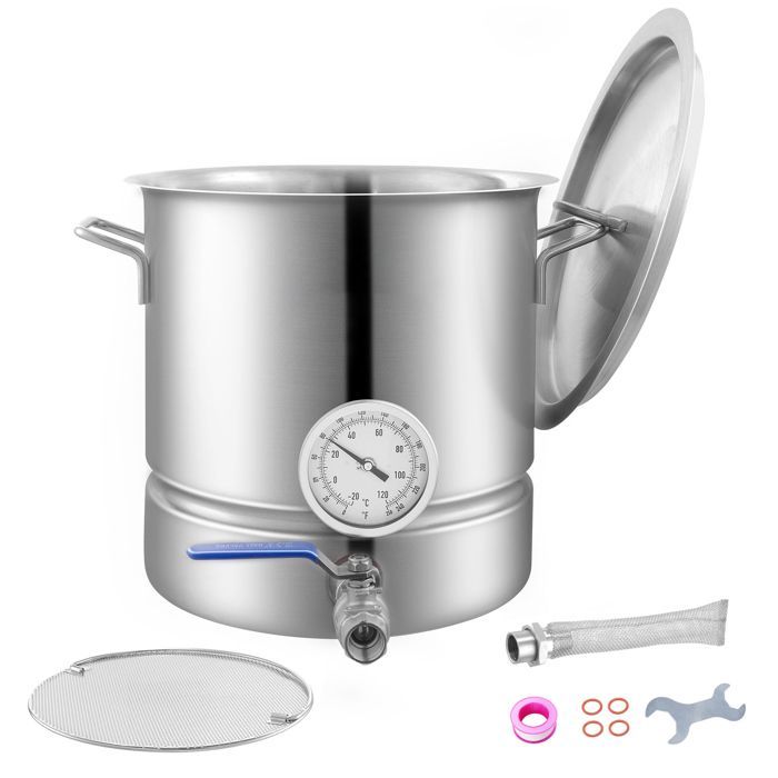Pentola per birra Duoku da 5 galloni in acciaio inox - Bollitore a triplo strato - Accessori per la produzione di birra in casa - Coperchio