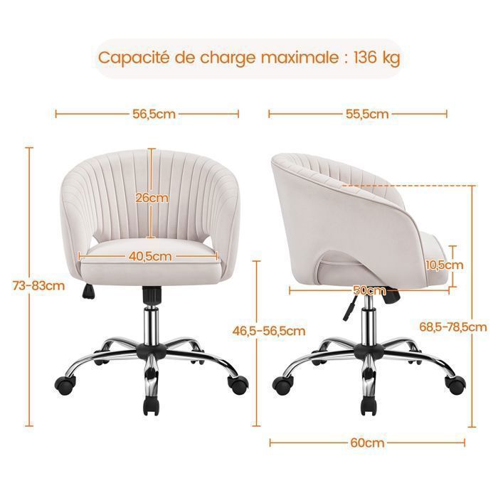 Yaheetech Velvet Office Chair with Rounded Tufted Backrest, Swivel, Casters, Height Adjustable Seat, Living Room, Cream