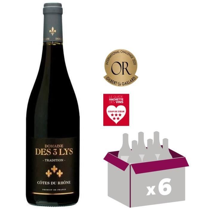 Domaine des 3 Lys Tradition 2022 Côtes du Rhône - Vino tinto del Valle del Ródano x6