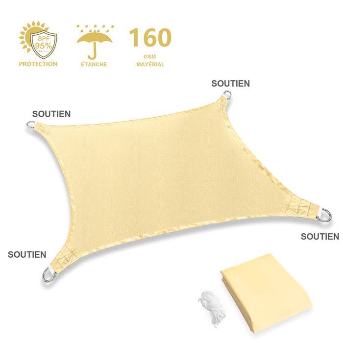 Voile d'ombrage Rectangulaire Imperméable 420D Oxford Toile d'ombrage 95% UV Protecteur pour Patio Extérieur Jardin Terrasse - 2x3m