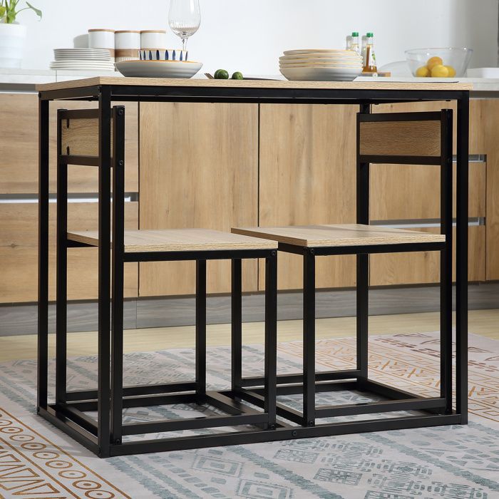 HOMCOM - Juego de comedor de 3 piezas - Tablero de partículas clase E1 - 90x47x76cm - Madera natural