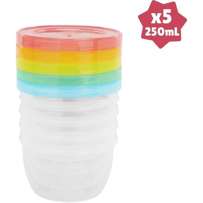 Badabulle 5 BadaBowls Storage Pots - 250ml - Made in France - BPA Free