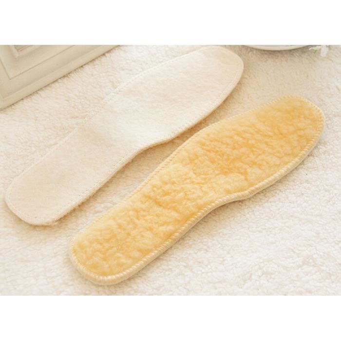 2 Pairs of Warm Sheepskin Faux Wool Winter Insoles for Men's and Women's Shoes, Beige, EU 41