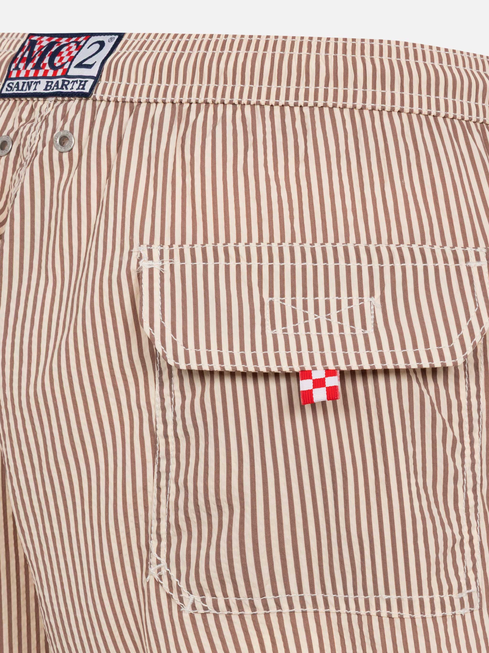 Patmos Classic Leichtanzug aus beige gestreiftem Seersucker